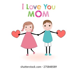 Mother's day card kids holding heart vector