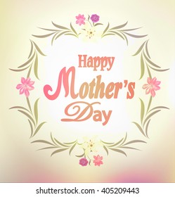 Mother's Day card, the label of flowers on a blurred background