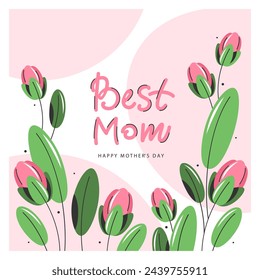 Mother's Day card. Lettering Best Mom. Poster for spring flowers. Vector illustration