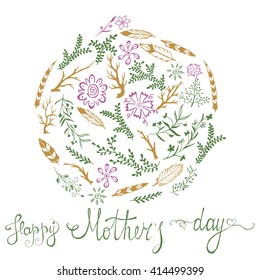 Mothers Day Card. Mothers Day lettering. Hand drawn doodle card for Mathers Day. Vector Illustration