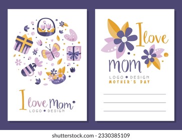 Mothers Day Card with Logo and Floral Element Backdrop and Lines for Writing Vector Template