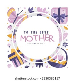 Mothers Day Card with Logo and Floral Element Backdrop Vector Template