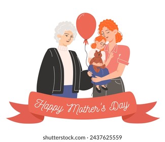 Mother's day card, mom and daughter