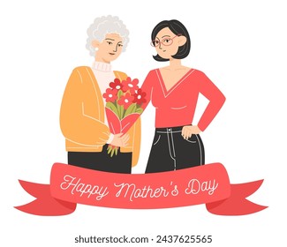 Mother's day card, mom and daughter