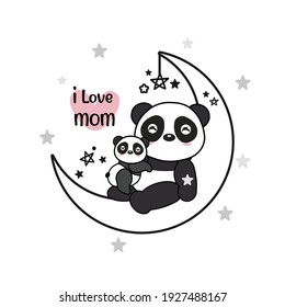 Mother's day card with Pandas. Panda mother hugging baby panda.