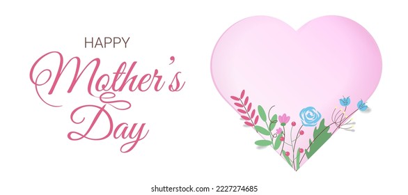 Mother's day card with paper elements and heart. Vector heart shaped love symbols for greeting card design