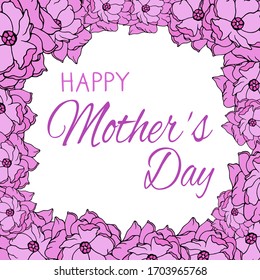 Mother's day card with pink flowers. Greeting card with pink peonies. Mother's Day Greetings. Vector illustration with peonies. Printing on paper and fabrics. Making a gift for your mother. 