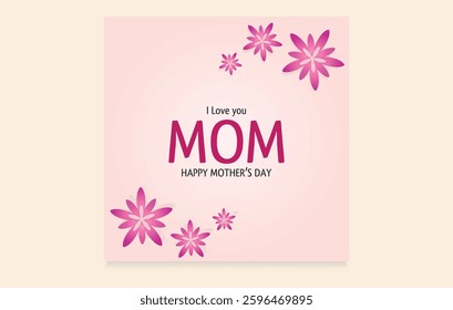 Mother's Day Card with Pink Flowers and Black Background. Happy Mother's Day Card. Square format for social media posts. Editable template. Vector