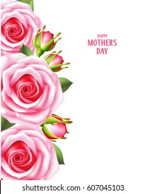 Mother's day card with pink roses. Happy mother's day. Vector illustration