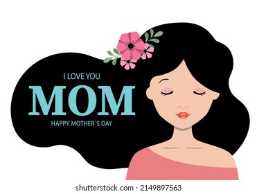 Mother's day card. Portrait woman with flowers in her hair. isolated vector