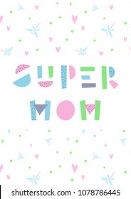 Mother's day card with a pretty background. Pattern with dragonflies and hearts