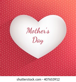 Mother's Day card. Red background with paper white heart. Vector illustration 