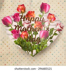 Mothers day card with roses on paper. EPS 10 vector file included