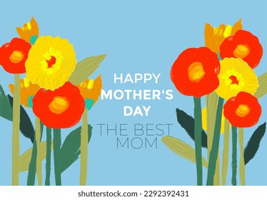 Mother's Day card. Spring summer bright acrylic floral design template for ads promo. Vector trendy paints banner, poster, flyer, label or cover with flowers frame, abstract floral pattern.