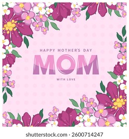 Mother's Day card. Spring summer floral design. Vector illustration for banner, poster, label, template or cover with flowers frame. 
