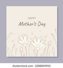 Mothers day card. Symbol of spring season. Love, care and tenderness, good relations in family. International Festival. Poster or banner for website. Cartoon flat vector illustration