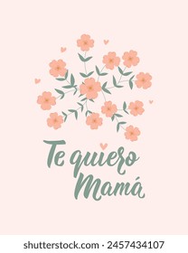 Tarjeta del Día de la Madre. Te quiero mamá. Letras. Traducción de Español - Love you mom. Elemento para volantes, Anuncio y carteles. Caligrafía moderna