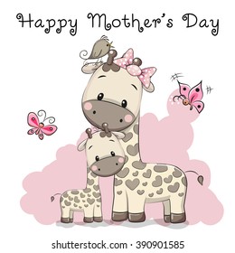 Mother's Day Card With two cute cartoon giraffes