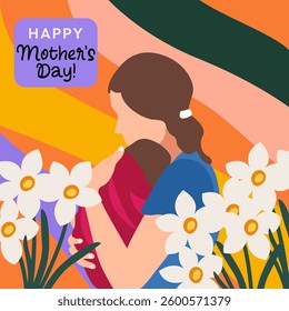 Mother's Day card in vector, flat style.