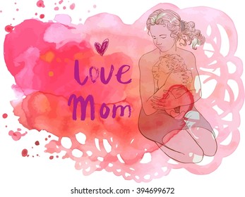 Mothers day card. Watercolor background. Vector.