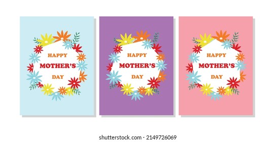 Mother's day card with watercolor flowers and three different backgrounds