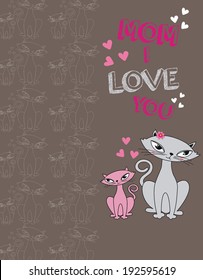Mothers Day Cards with Cat Vector 