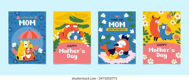 Mothers day cards in hand drawn style