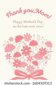 Mother's Day Carnation Bouquet: Cute Handwritten Card_Bouquet Illustration Banner Background	