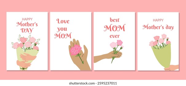Mother's day carnation greeting card designs for celebrating mom's special day.