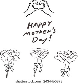 Mother's Day Carnation loose hand-drawn line drawing illustration set
