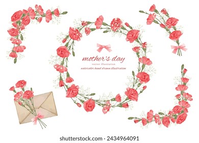 Mother's Day carnation material set painted in watercolor