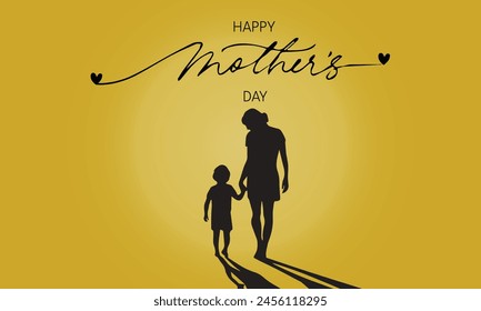 Mother's day Celebration Banner, A silhouette of a mother and child walking hand in hand.