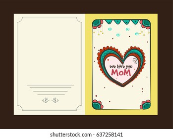 Mother's Day celebration greeting card design with hand drawn doodle style heart.