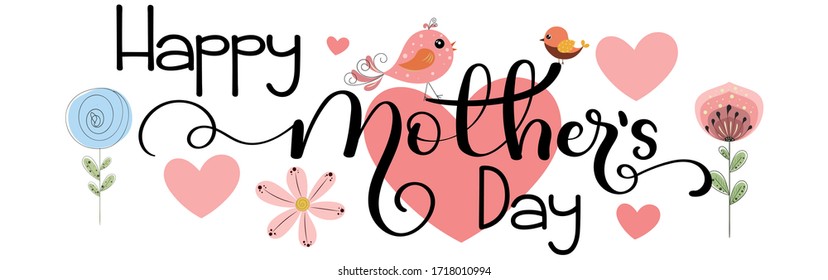 Mothers day. Celebration Happy Mother's Day Calligraphy vector with flowers and leaves. Greeting Card vector the best mom. Illustration Mother's day