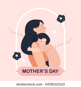 Ilustración de la celebración del Día de la Madre de una madre abrazando a su hijo