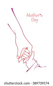 Mothers Day celebration. Mother and child hand by hand. Vector illustration.