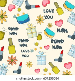 Mother's Day celebration pattern or background with various objects.