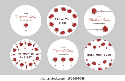 Mother's Day Circle Mini Card Set with Message - Vector Image