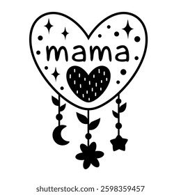 Mothers day clipart. Black and white festive object in cartoon flat style. Hand drawn vector illustration.