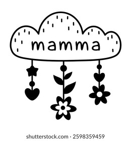 Mothers day clipart. Black and white festive object in cartoon flat style. Hand drawn vector illustration.
