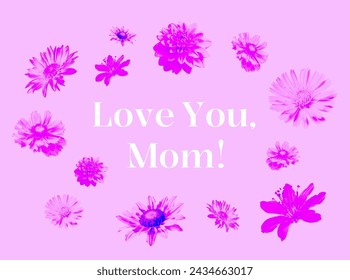 Mother's Day collage. Realistic halftone flowers are combined into a composition. I love you mom. Spring concept. Vector illustration.