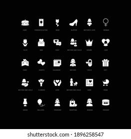 Mother's Day. Collection of perfectly simple monochrome icons for web design, app, and the most modern projects. Universal pack of classical signs for category Holidays.