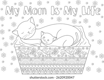 Dia das Mães Página para colorir com Gatos