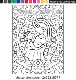 Mother's day coloring page drawing for kids and adults mother's day illustration