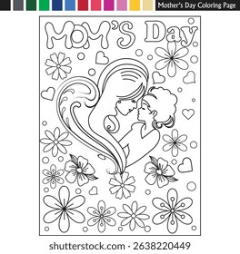 Mother's day coloring page drawing for kids and adults mother's day illustration