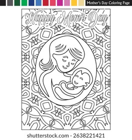 Mother's day coloring page drawing for kids and adults mother's day illustration