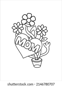 Mother's Day coloring page for kids vector collection, Coloring book. Children's drawing, Greeting cards for Mother's Day