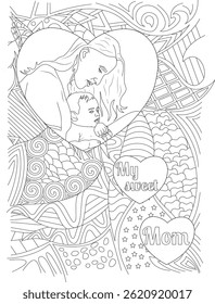 Mother's Day Coloring Page with Mom and Baby in Heart