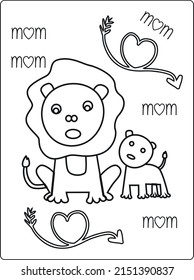 Mothers day coloring pages for children with cute mom son holiday black and white activity worksheet