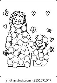 Mothers day coloring pages for children with cute mom son holiday black and white activity worksheet
